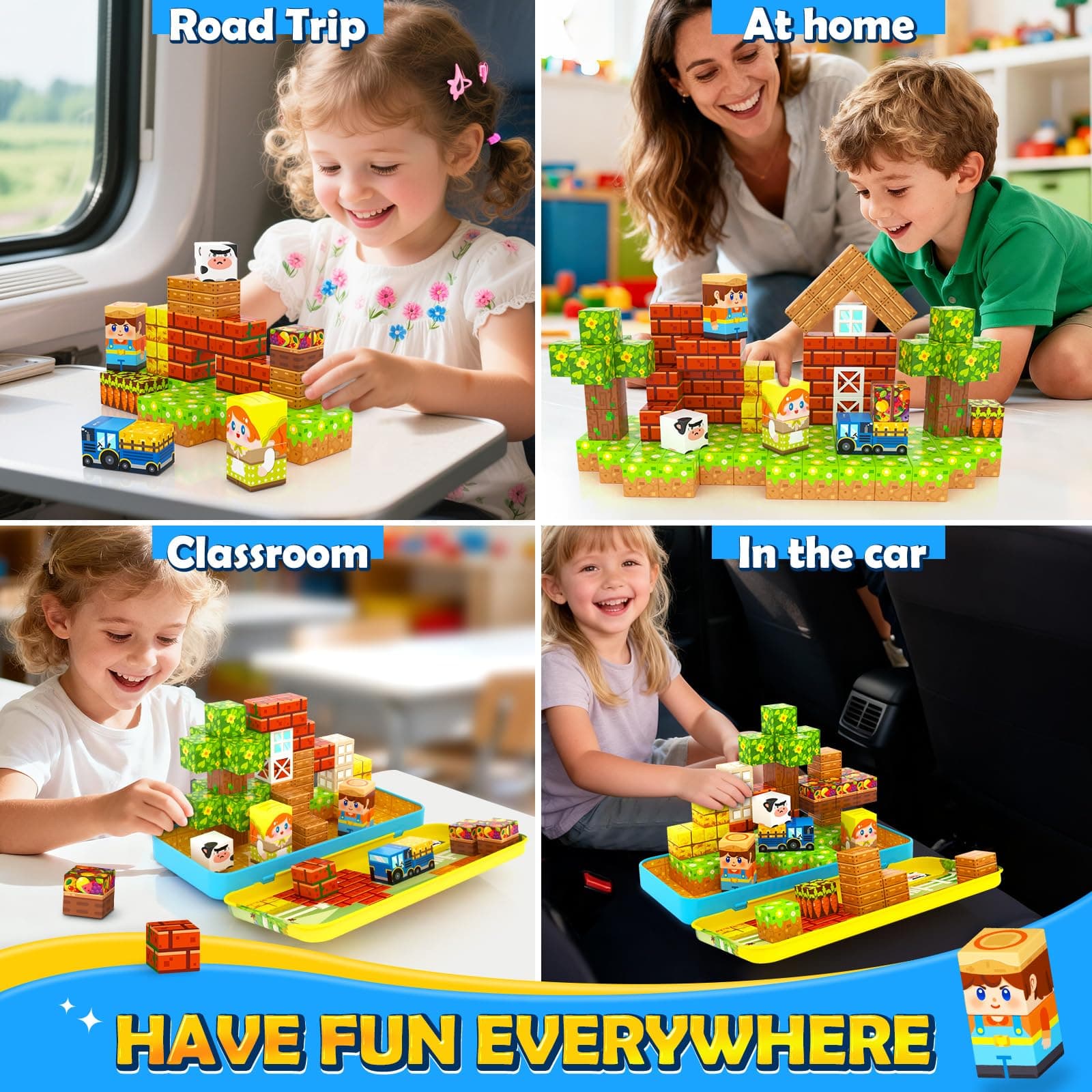 Soyee Magnetic Blocks Travel Toddler Toys Magnet Building Tiles Construction Cubes STEM Sensory Learning Farm Toys with Box Christmas Birthday Gifts for Kids Ages 3 4 5 6 7 8 Year Old Boys Girls, view 4