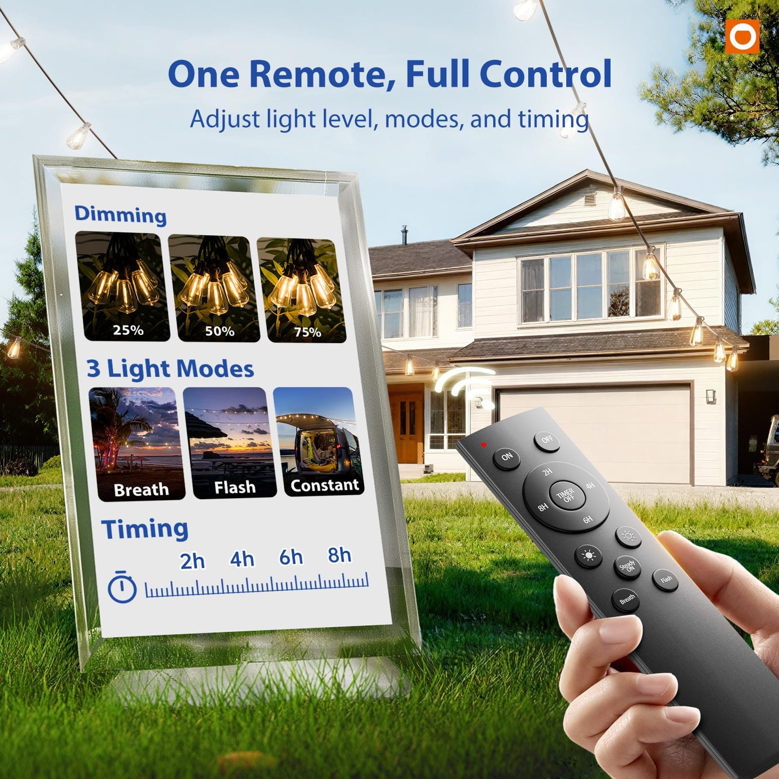 addlon 100FT Outdoor String Lights ST38 LED with Remote Waterproof Dimmable, view 2