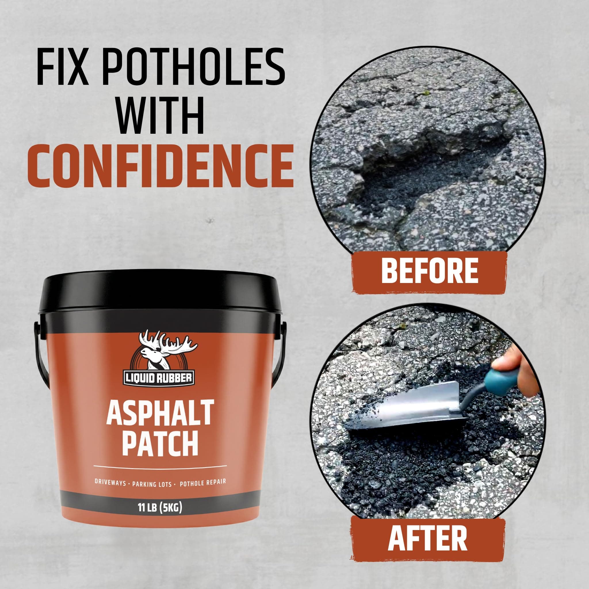 Liquid Rubber Asphalt Patch, Cold Patch for Driveways & Potholes, 44lb Pail, view 2