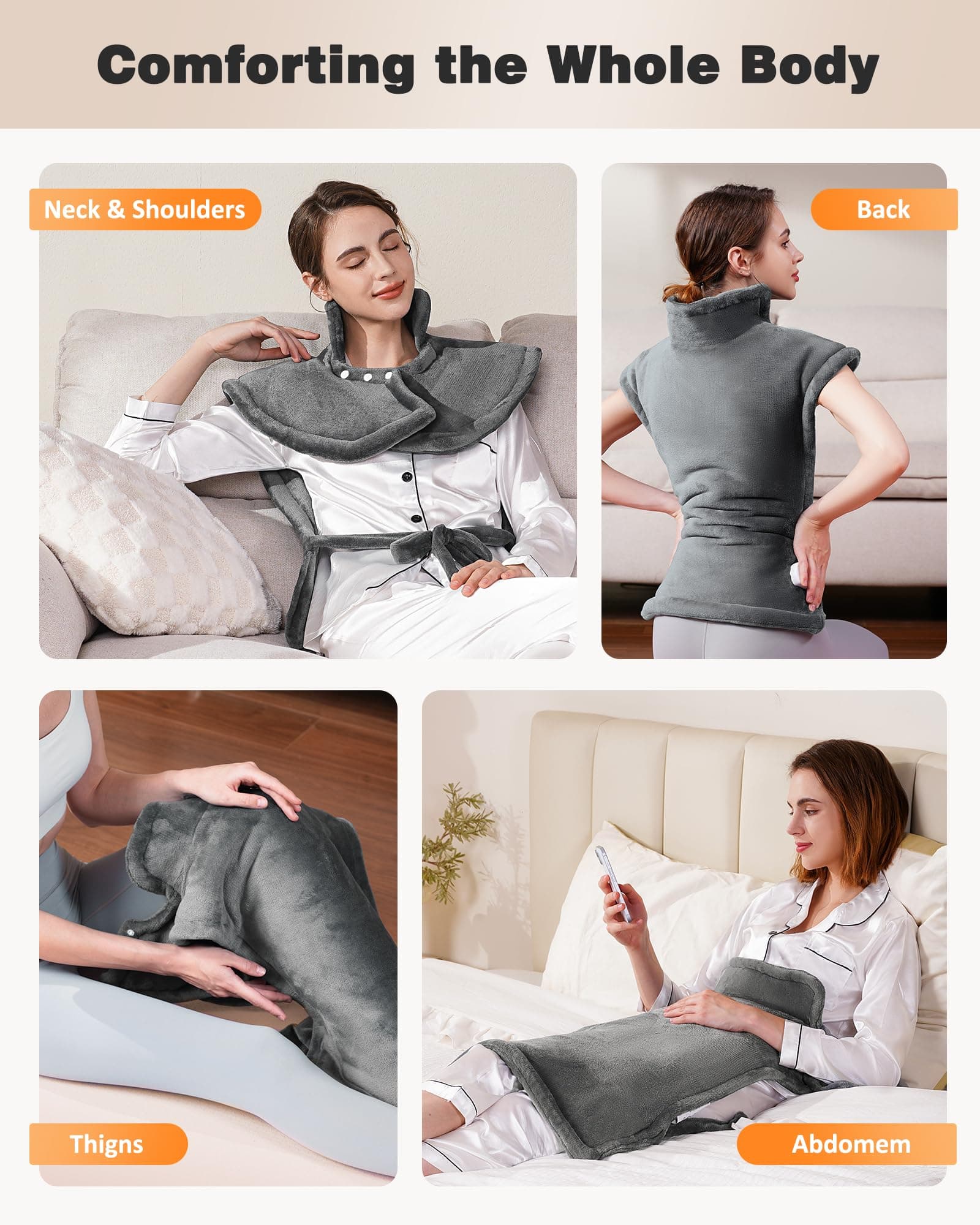 Yokimisu Heating Pad for Neck, Shoulders and Back Pain Relief, 2.5lb Weighted Large 24"x33" Wearable Electric Heating Pad, Fast Heating, ETL Certified, Gift for Women and Men, Ideal for Mom & Dad-Grey, view 6