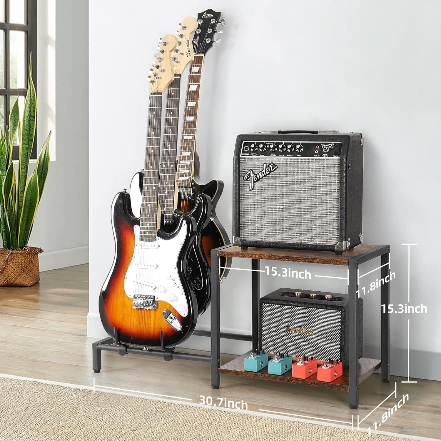 Bikoney Guitar Stands Floor with Guitar Amp Stand Vintage Brown, view 4