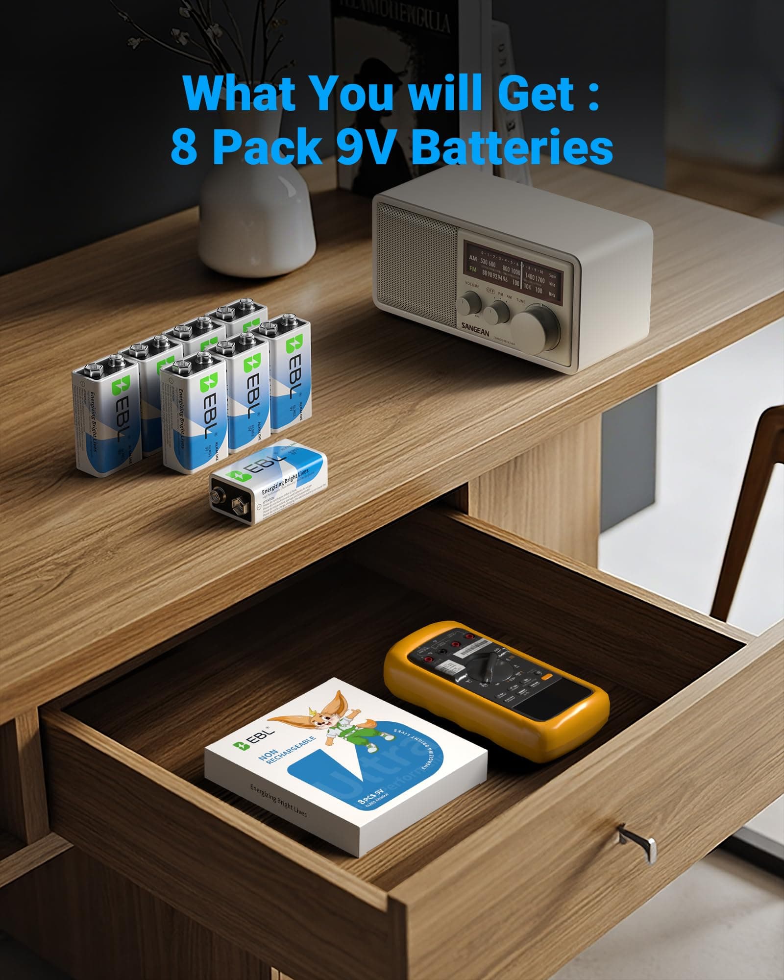 EBL 9V Batteries 8 Pack, Alkaline Power 9 Volt Battery,7-Year Shelf Life, view 7