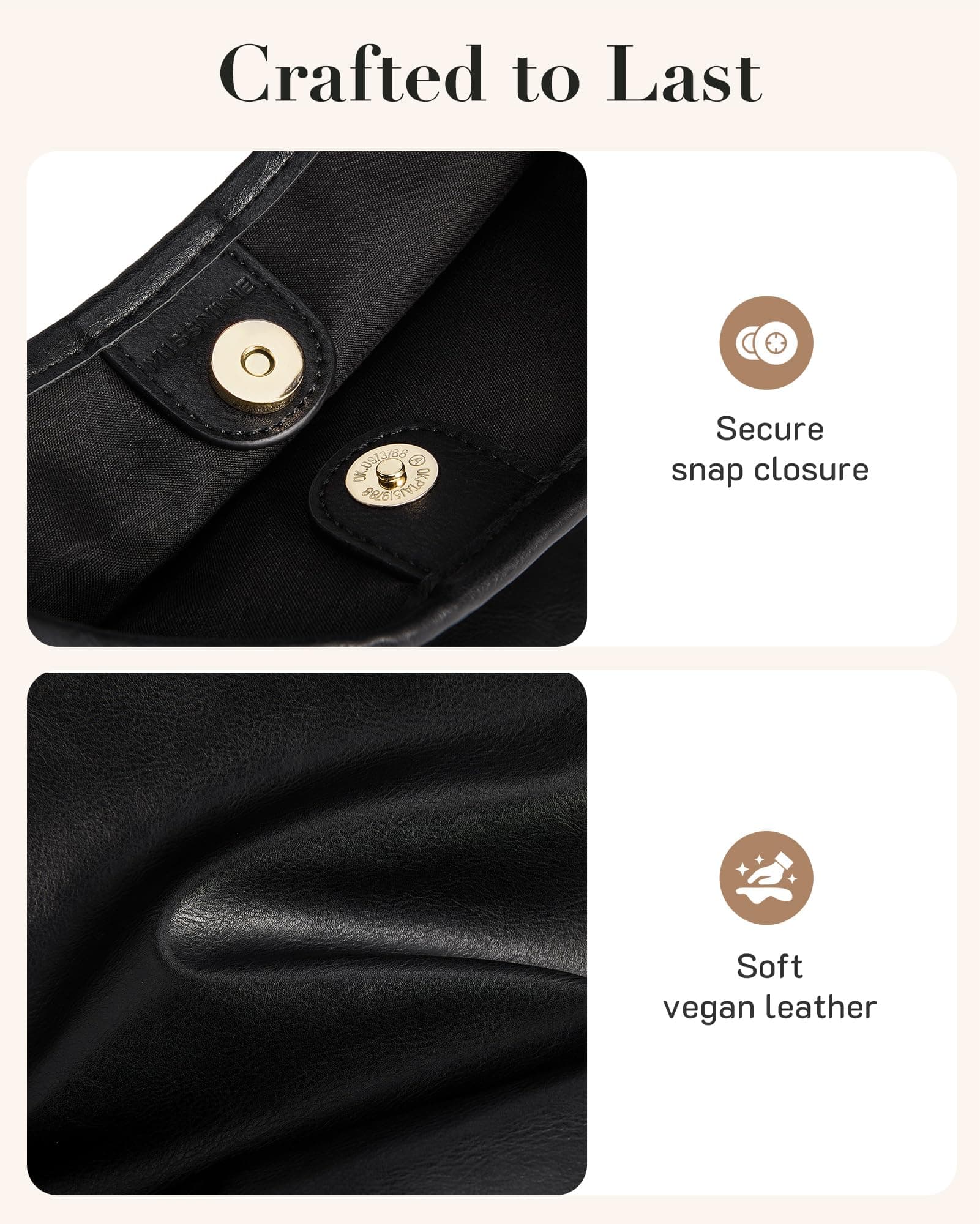 Missnine Hobo Bags Purses for Women, Soft Shoulder Bag Vegan Leather Tote Crossbody Purse Ladies Slouchy Handbag with Pouch, Coffee, view 6