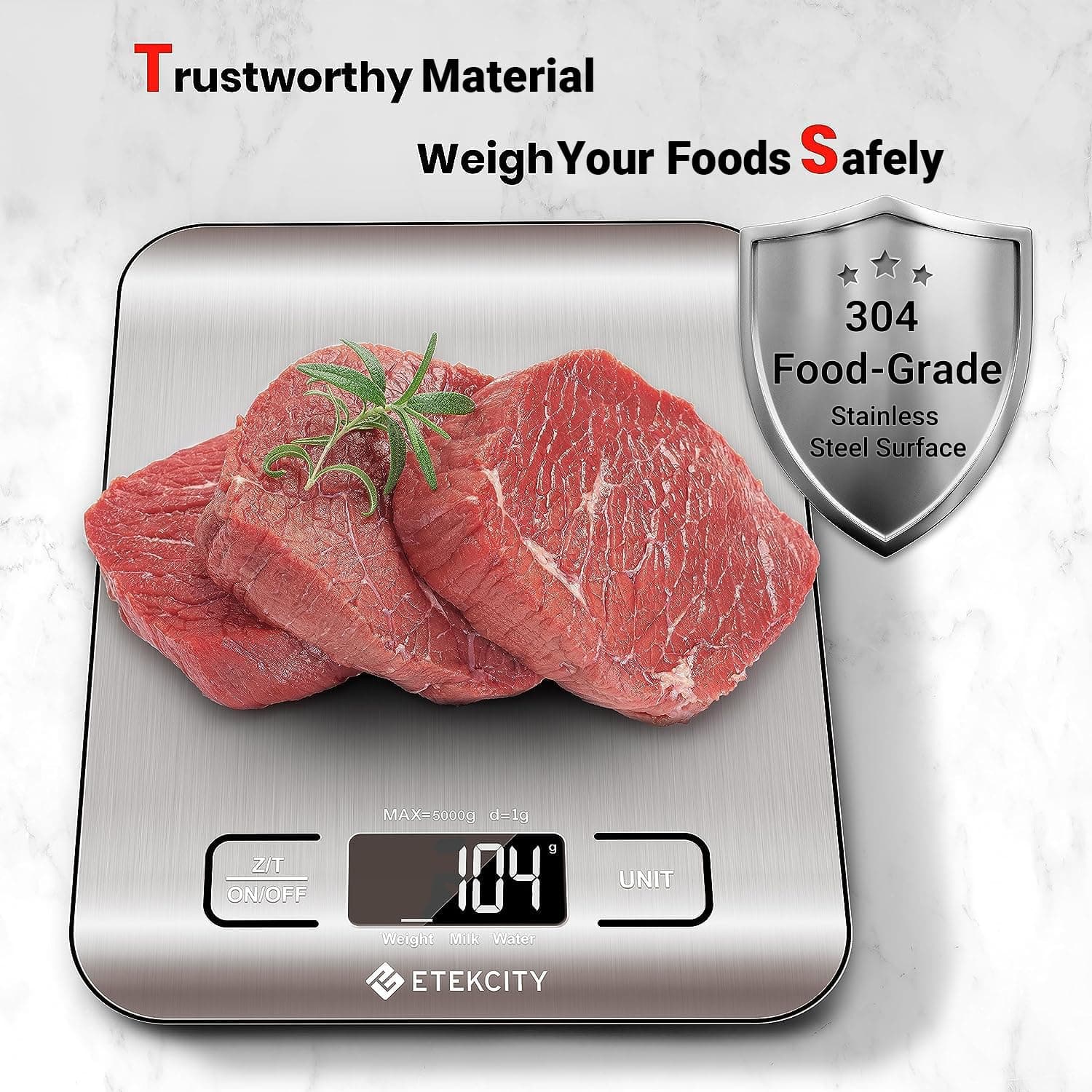 Etekcity Food Kitchen Scale, Digital Grams and Ounces for Weight Loss, Baking, Cooking, Keto and Meal Prep, LCD Display, Medium, 304 Stainless Steel, view 7