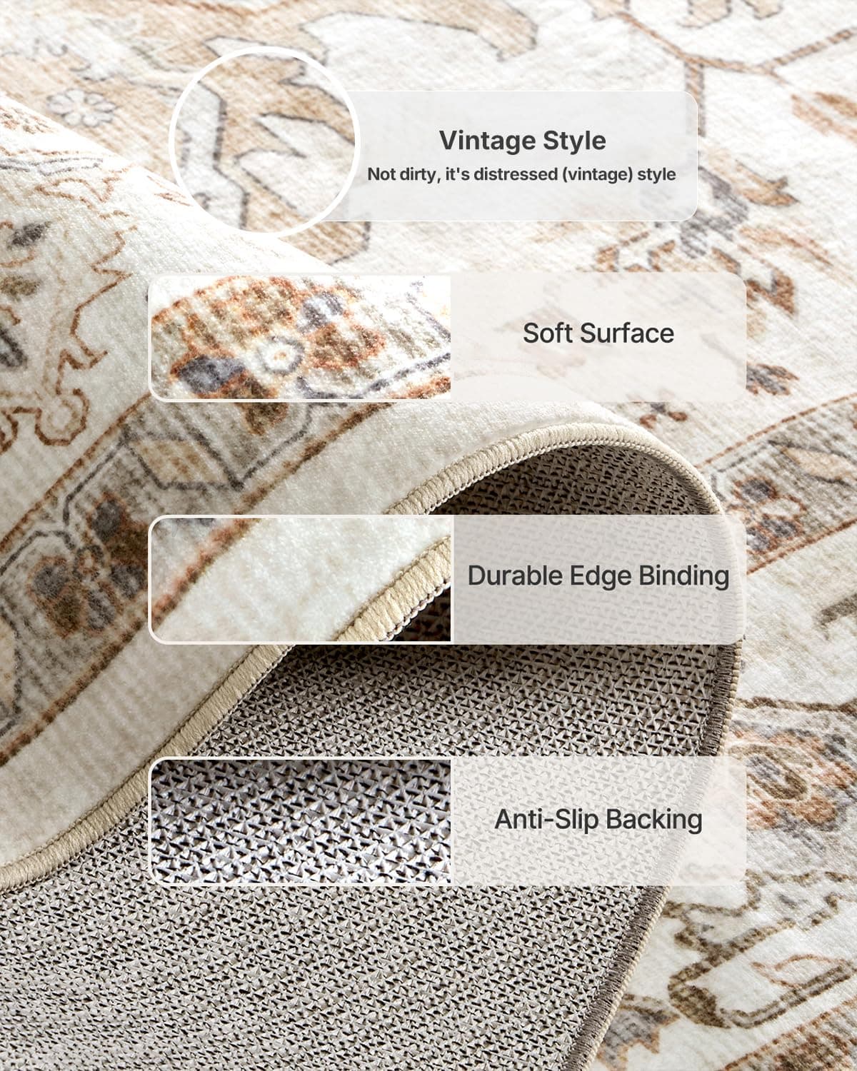 AMADA HOMEFURNISHING 2x3 Washable Area Rug, Low-Profile Entryway Rug with Non-Slip Backing & Durable Edge Binding, Vintage Rug Pattern, Small Rugs for Entryway, Kitchen & Living Room, view 5