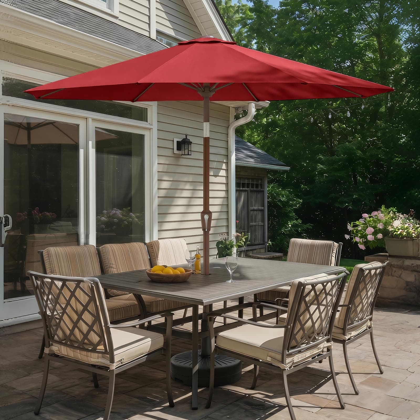 BRIOPAWS 9FT-Patio-Umbrella w/Push Button Tilt & Crank | Red, view 8