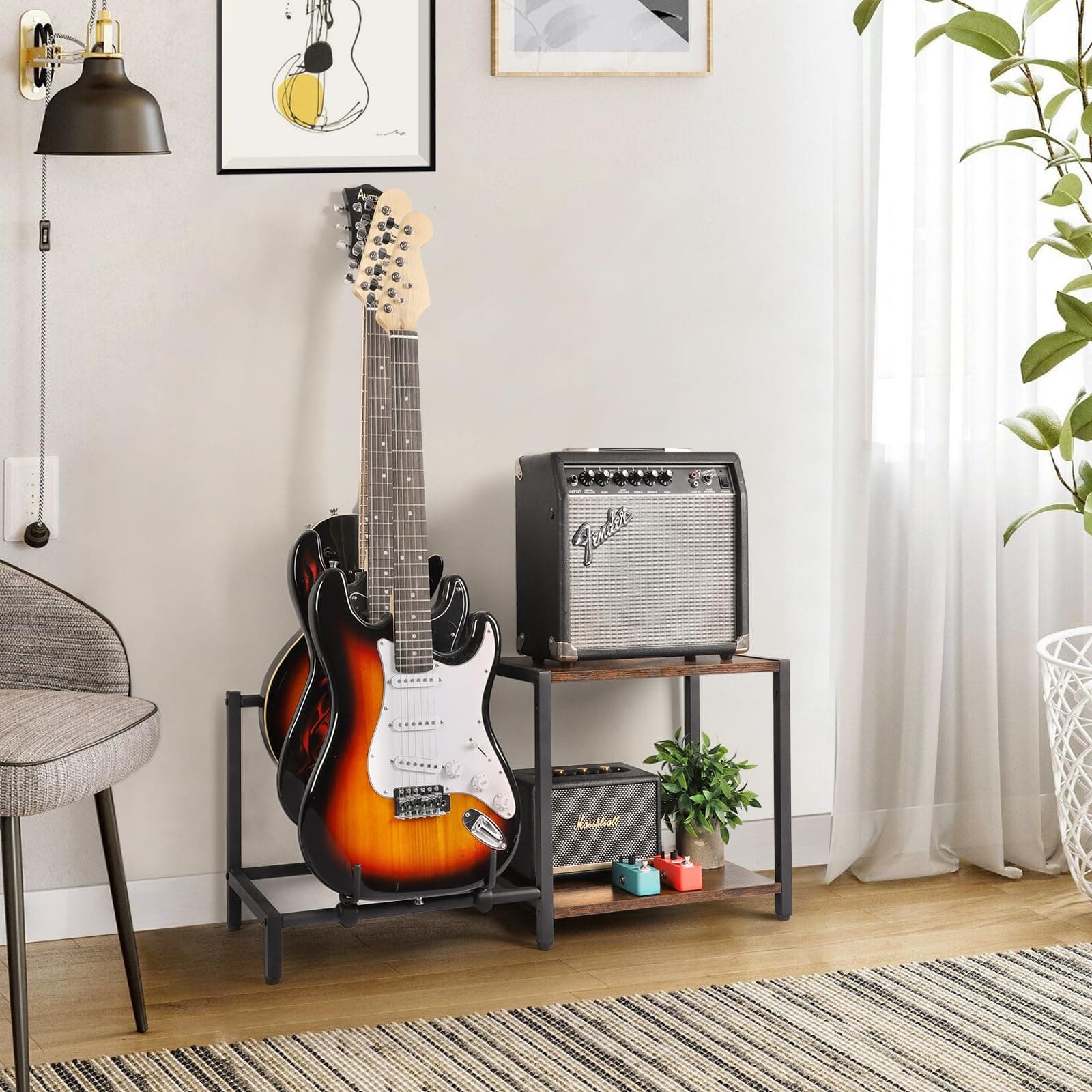 Bikoney Guitar Stands Floor with Guitar Amp Stand Vintage Brown, view 6