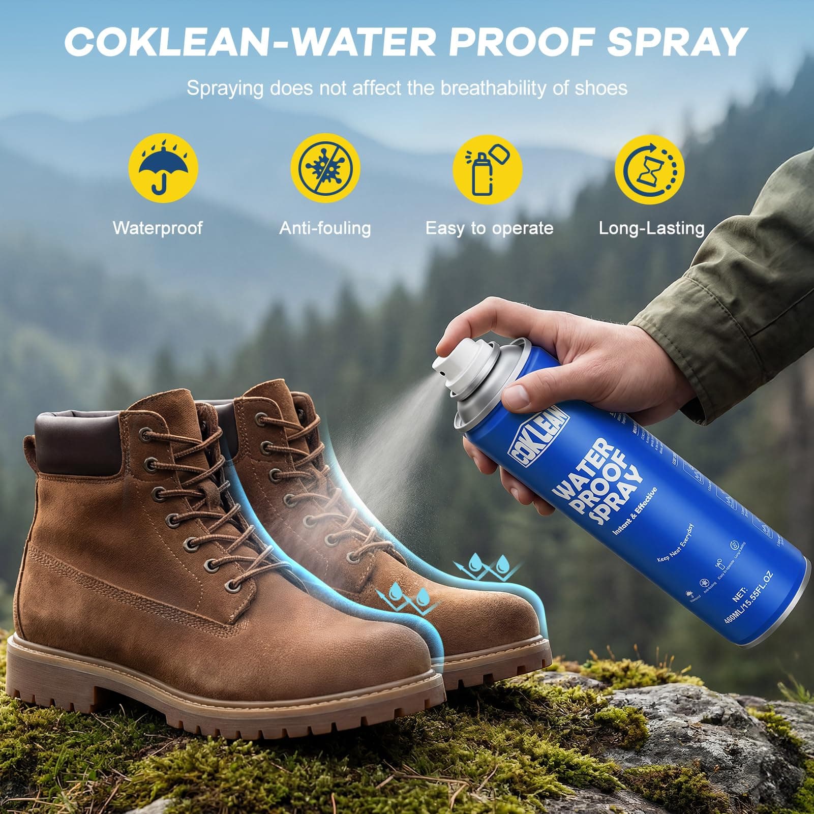 Coklean Shoe Waterproof Spray, Rain&Stain Nano Repellent for Suede,15.55 OZ, view 3