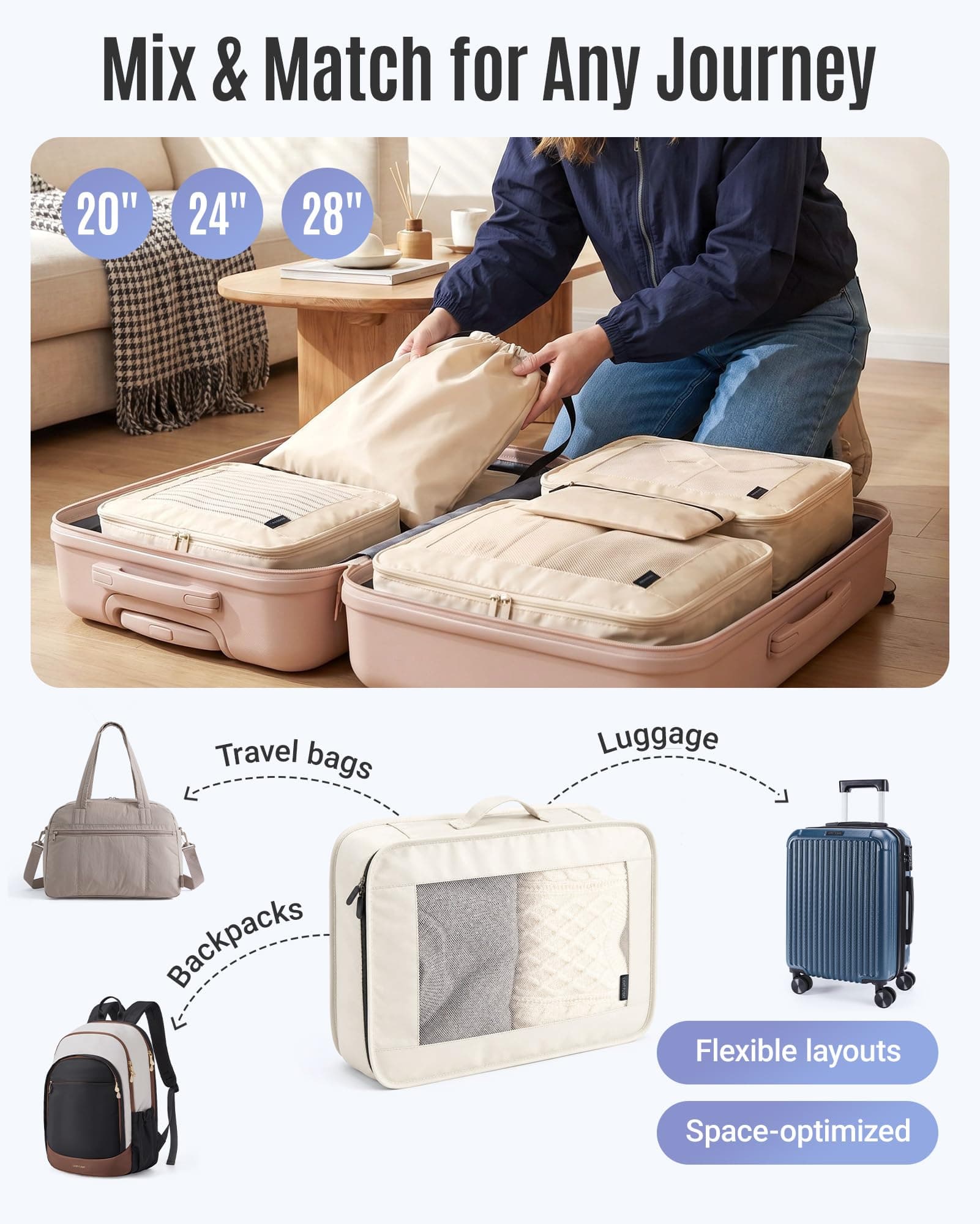 LIGHT FLIGHT 8 Set Packing Cubes for Travel, Cruise Ship Travel Essentials, view 7
