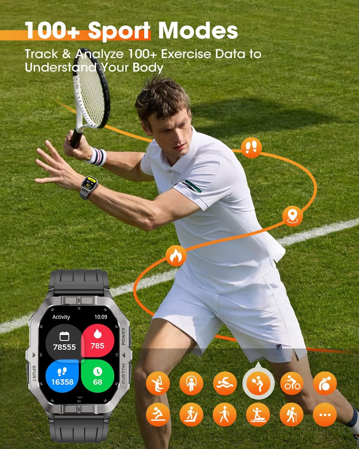 Military Smart Watches for Men,2.02''Smartwatch Fitness Tracker Built-inGPS, view 5