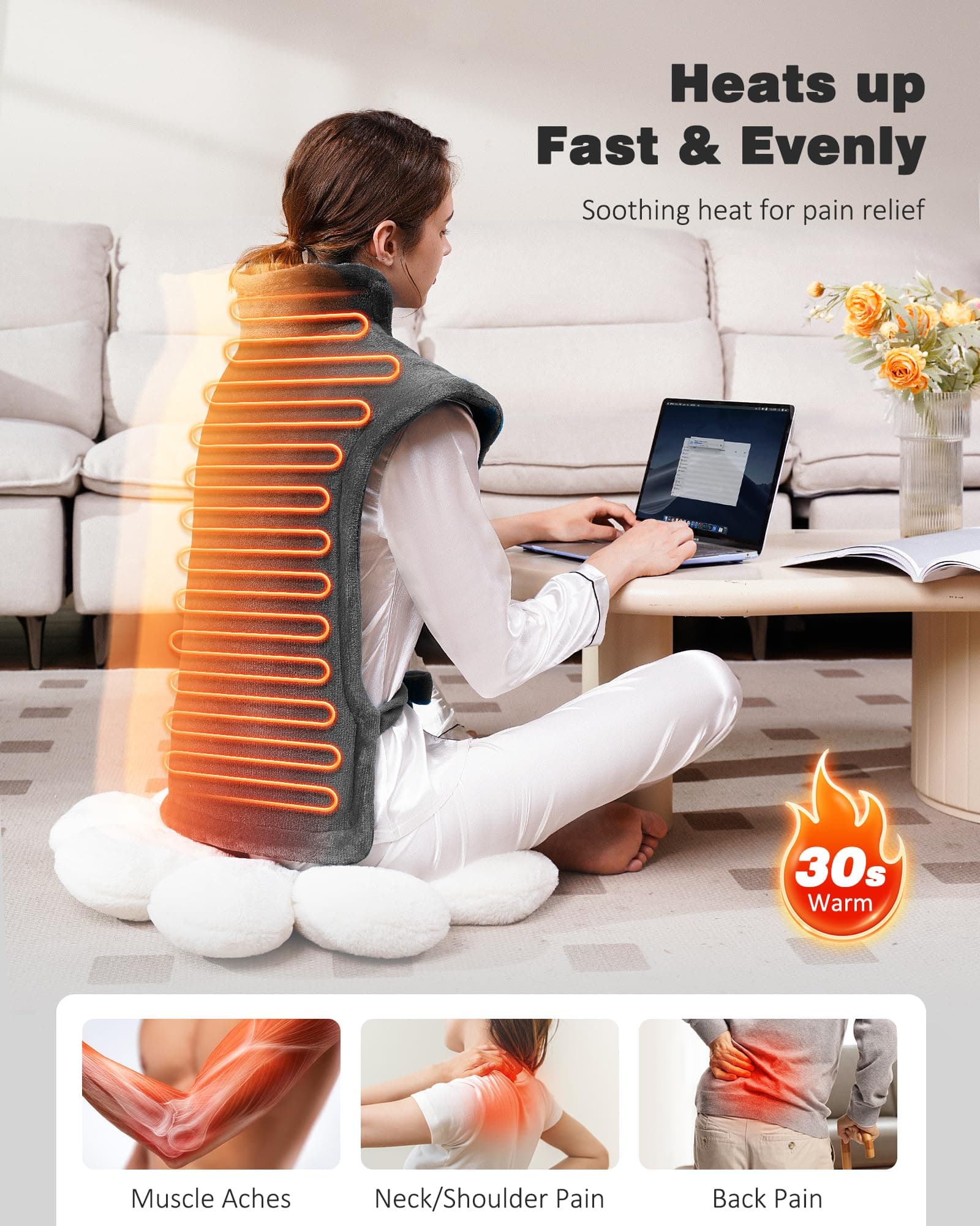 Yokimisu Heating Pad for Neck, Shoulders and Back Pain Relief, 2.5lb Weighted Large 24"x33" Wearable Electric Heating Pad, Fast Heating, ETL Certified, Gift for Women and Men, Ideal for Mom & Dad-Grey, view 3