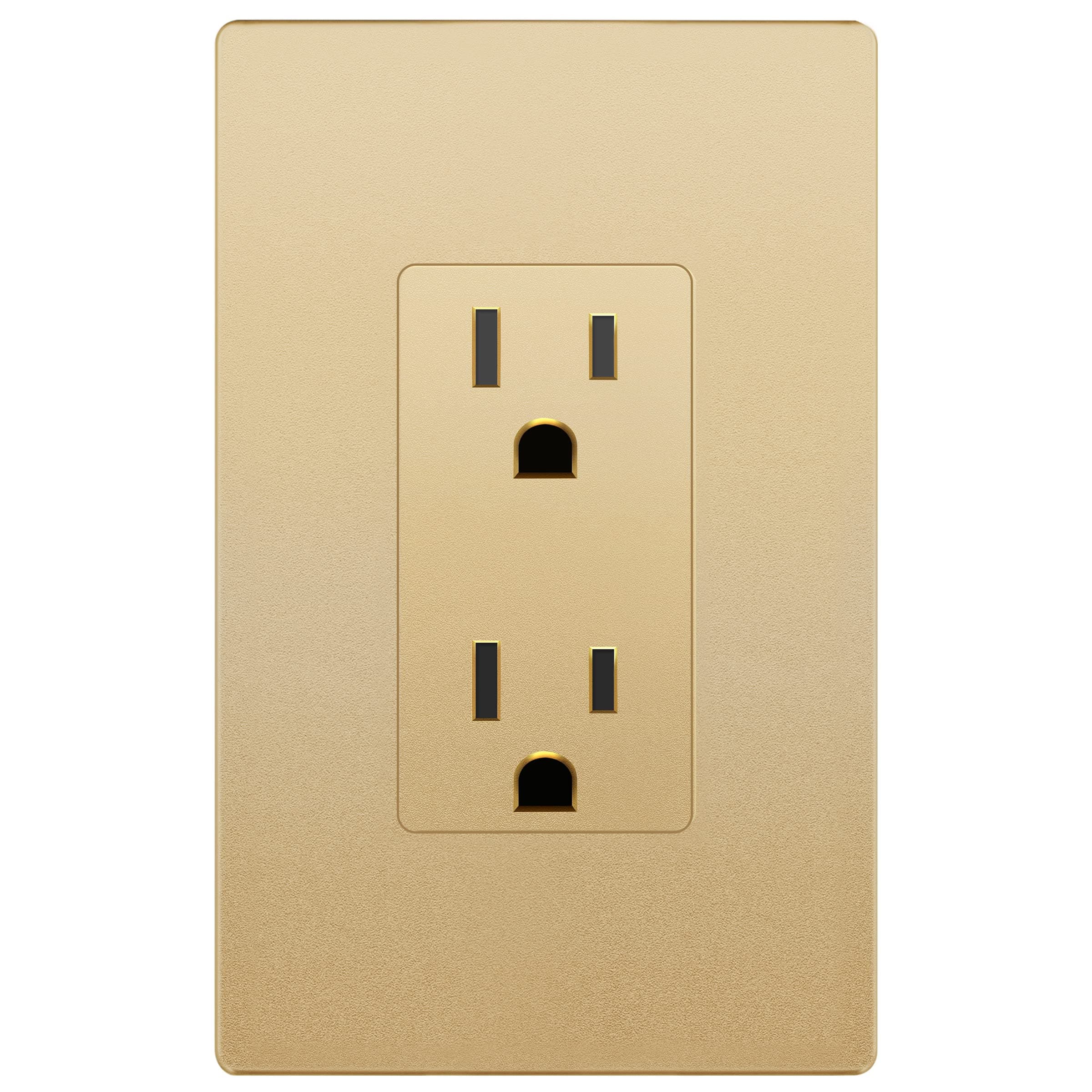 LIDER Receptacle, Interchangeable Face Cover, Wall Outlet, 15A, Matte Gold, TickClip Clip verdict