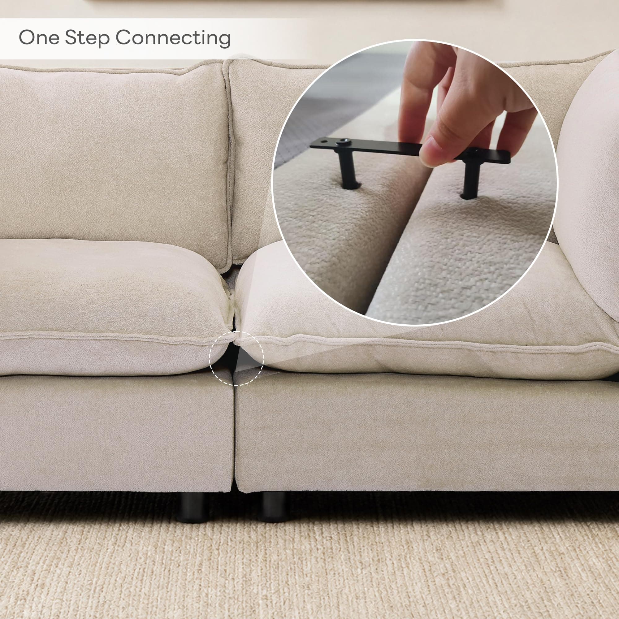 Iroomy Modular Sectional Sofa, Oversized Chenille Cloud Couch, Deep Comfy Seat, 4-Seater Sofas Couches for Living Room, Beige, Round Feet, view 8