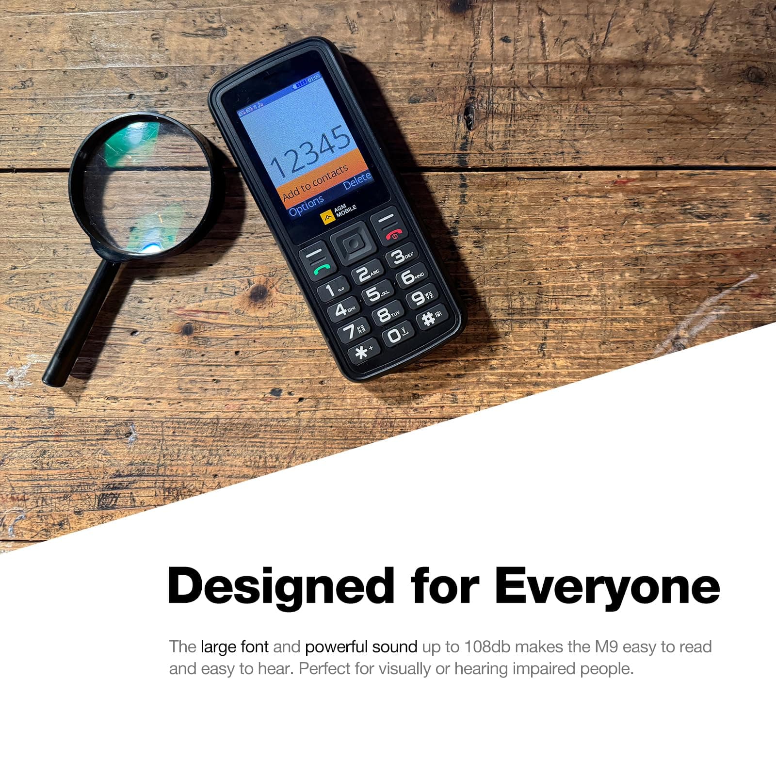 AGM M9 Rugged Feature Phone, 4G Basic Cell Phone, Simple Mobile Phone, Waterproof & Drop-Proof, Large Buttons, Large Fonts, Speed Dial, 3 Card Slots, FM Radio, Flashlight, 1200mAh, for T-Mobile ONLY, view 5