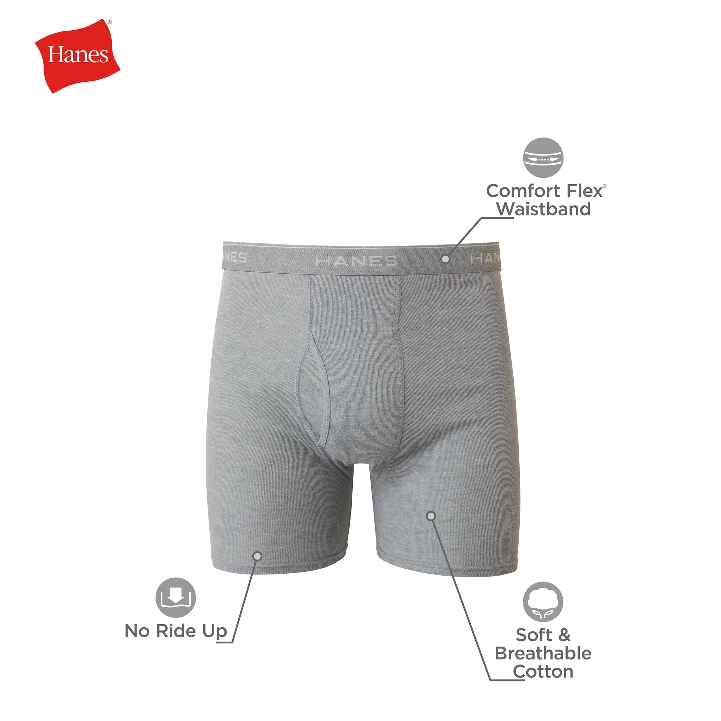 Hanes Men's Boxer Soft Breathable Cotton ComfortFlex Waistband, Multipack Brief Underwear, 6 Pack - Black/Gray, Large, view 3