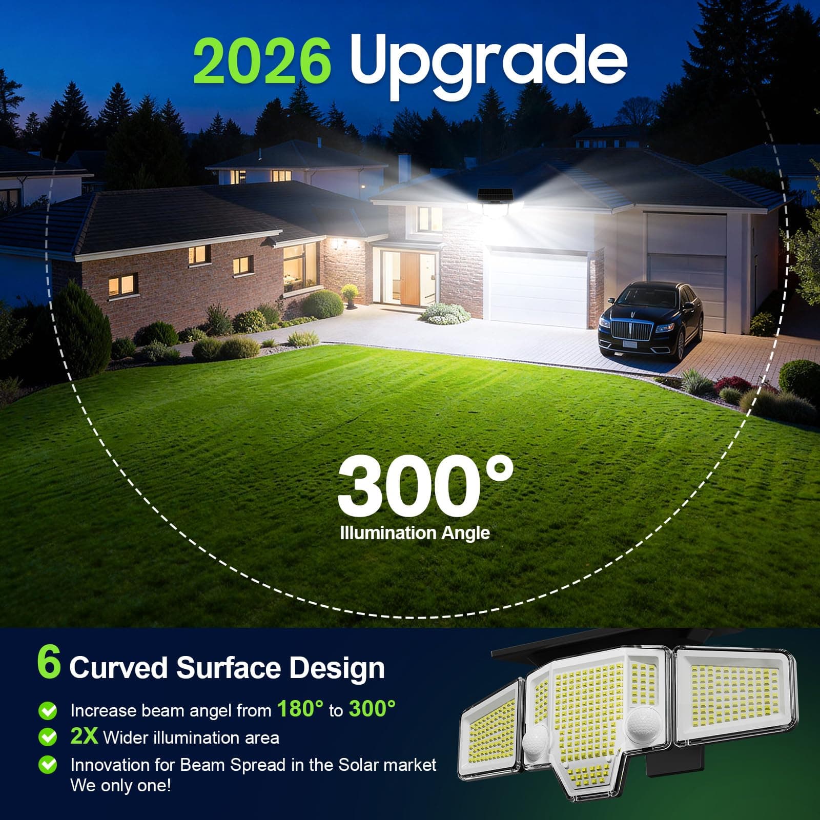 TuyLuxe Solar Lights Outdoor Waterproof, 4000LM Solar Flood Lights -Dual Motion Sensor & Curved 300°Wide Beam, Larger 3500mAh, Adjustable Solar Security Lights for Yard-2Pack Black, view 2