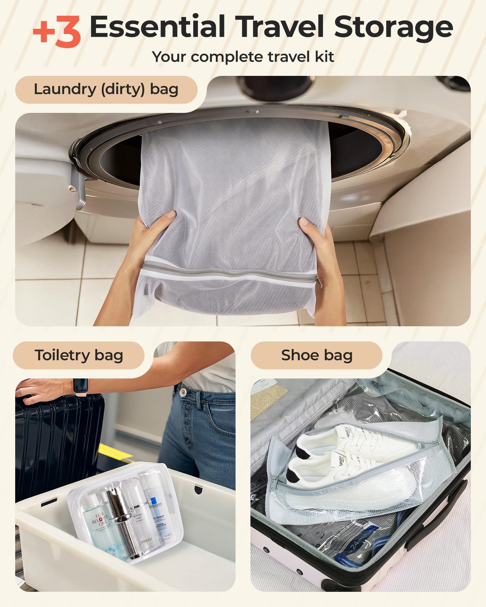 BAGSMART Vacuum Bags for Travel with Rechargeable Air Pump, Portable Space Saver Bags for Travel & Home, Vacuum Compression Seal Bag for Clothing, 18 Pack Pink with Shoe, Laundry & Toiletry Bags, view 6