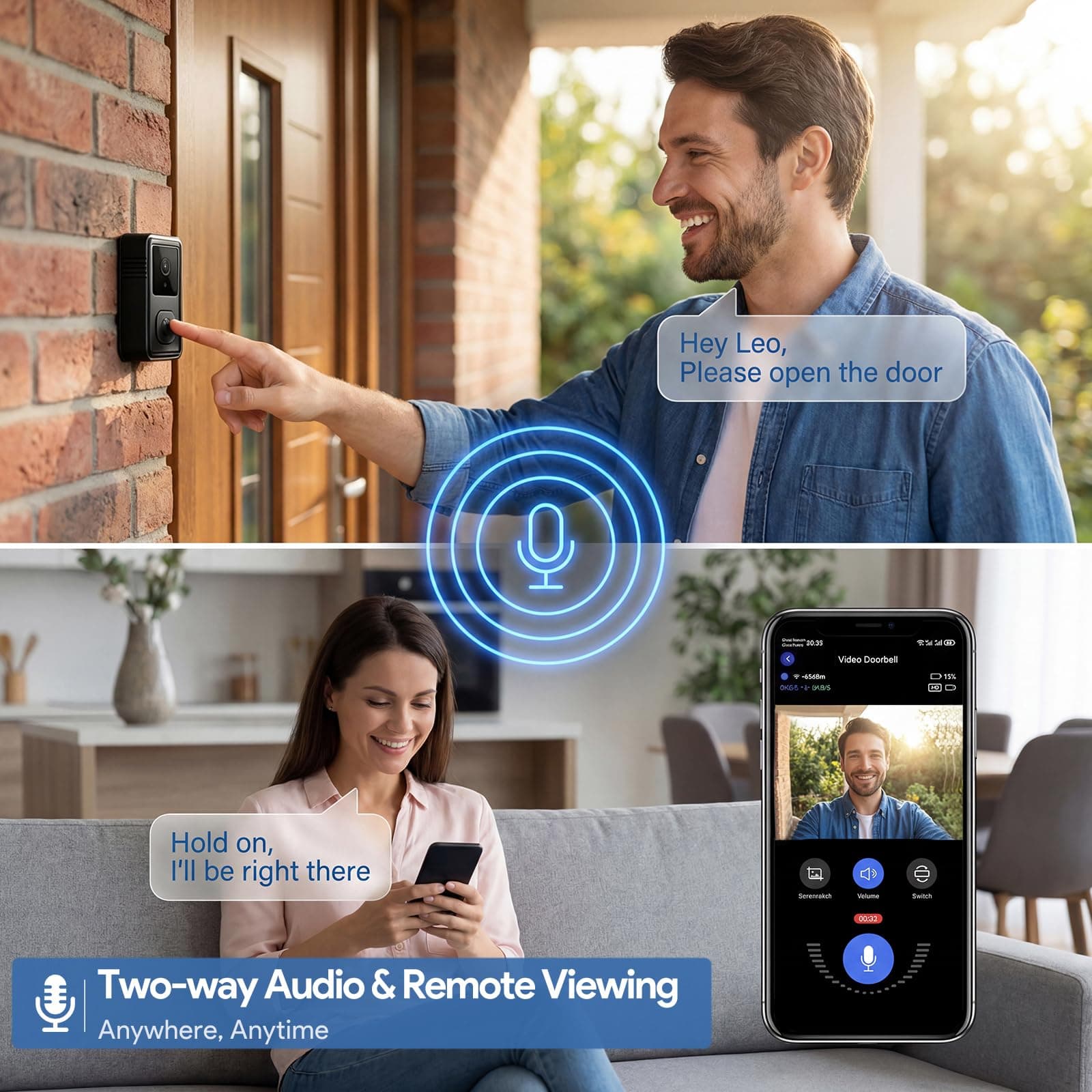 Video Doorbell Camera Wireless with Chime, Live View 2-Way Audio, Smart Ring Doorbell with HD Night Vision, Rechargeable Battery-Powered, 2.4GHz Wi-Fi Support, Cloud Storage, Advanced Home Security., view 2
