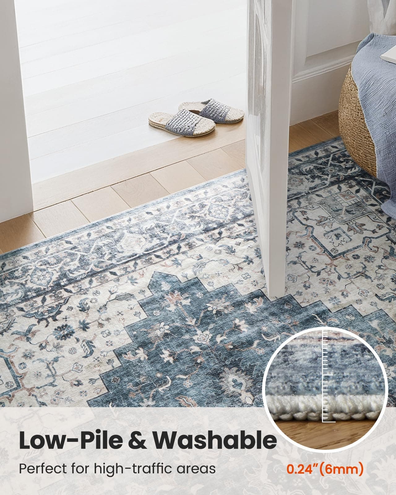 AMADA HOMEFURNISHING 2x6 Washable Runner Rug, Low-Profile Kitchen Rugs with Non-Slip Backing & Durable Edge Binding, Vintage Entryway Runner Rug for Bedroom & Hallway, view 6