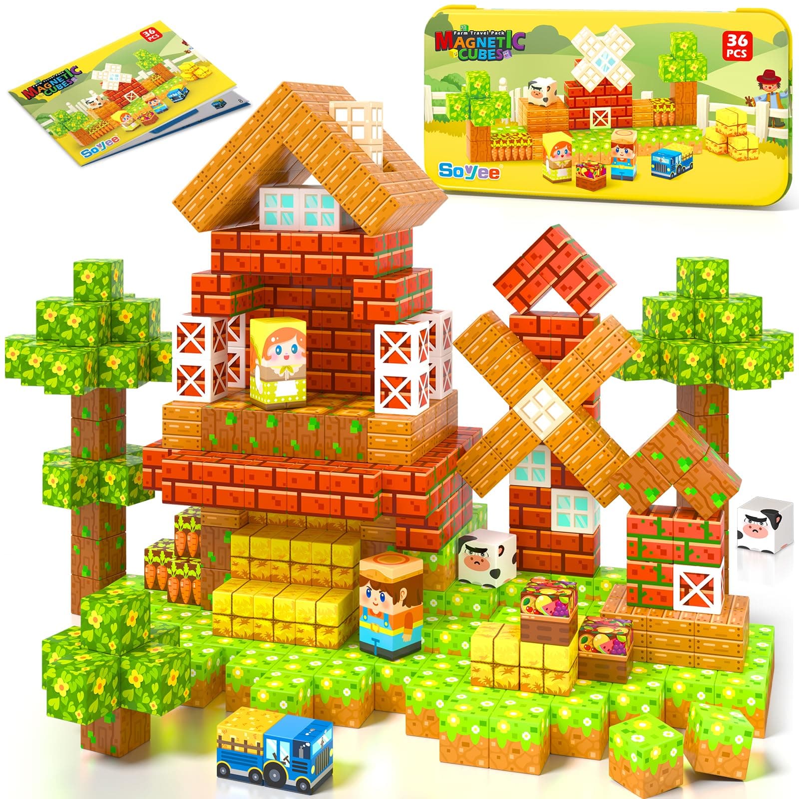 Soyee Magnetic Blocks Travel Toddler Toys Magnet Building Tiles Construction Cubes STEM Sensory Learning Farm Toys with Box Christmas Birthday Gifts for Kids Ages 3 4 5 6 7 8 Year Old Boys Girls, TickClip Clip verdict