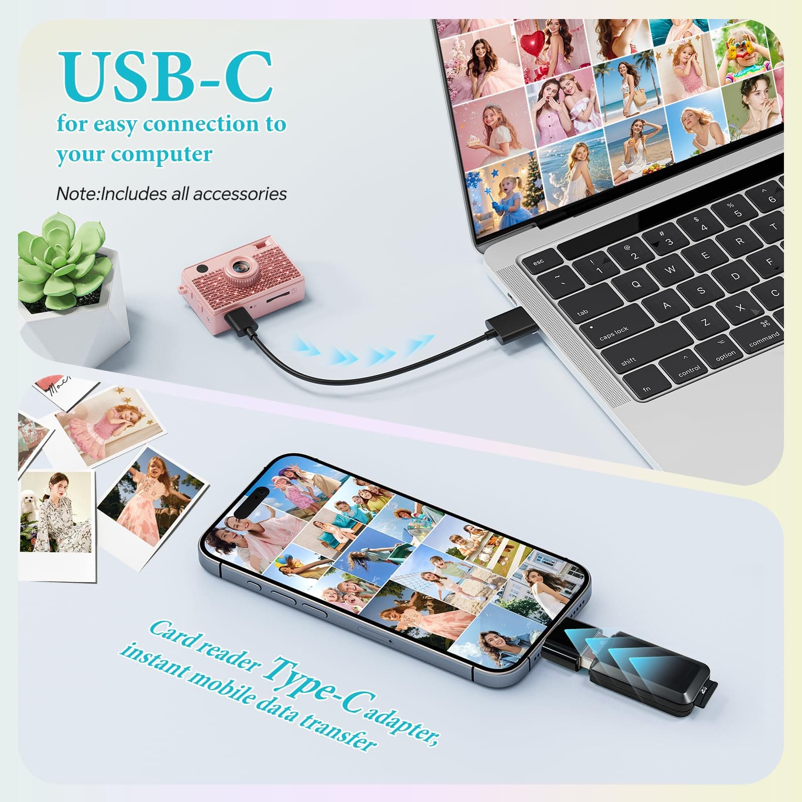 Trunsif Mini Camera - 2K Mini Digital Camera with 16GB Card,Long Battery Life,Travel Vlog & Photo Shooting Anytime,Fashion Accessories,Necklace & Keychain Camera,Gifts for Friends and Women,Rose Gold, view 6