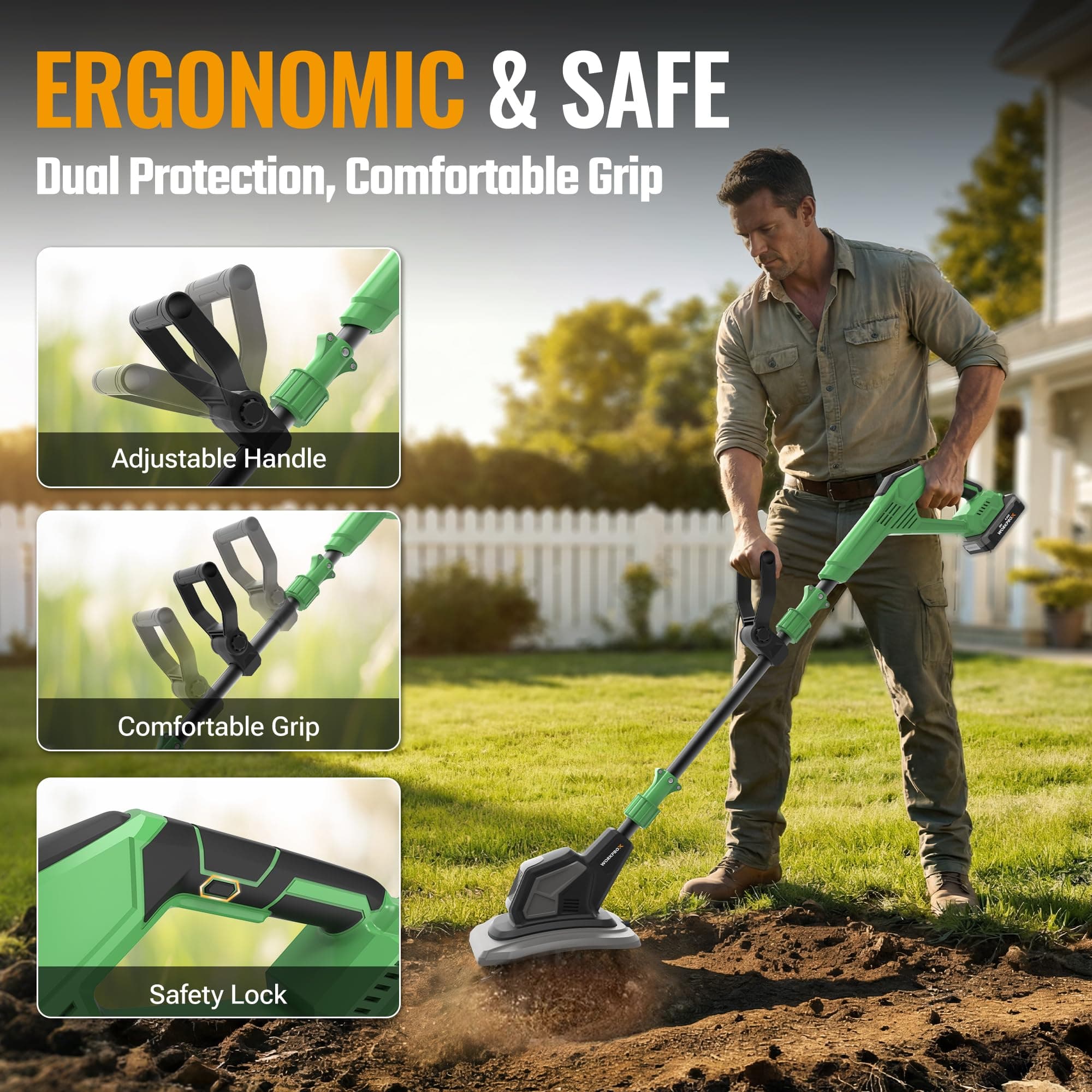 WORKPROX 20V Cordless Tiller Cultivator, 4×12 Durable Steel Tines, 8-Inch Wide & Deep Garden Rototiller, 4.0Ah Battery Powered, Electric Cultivator for Soil, Lawn & Garden, view 4