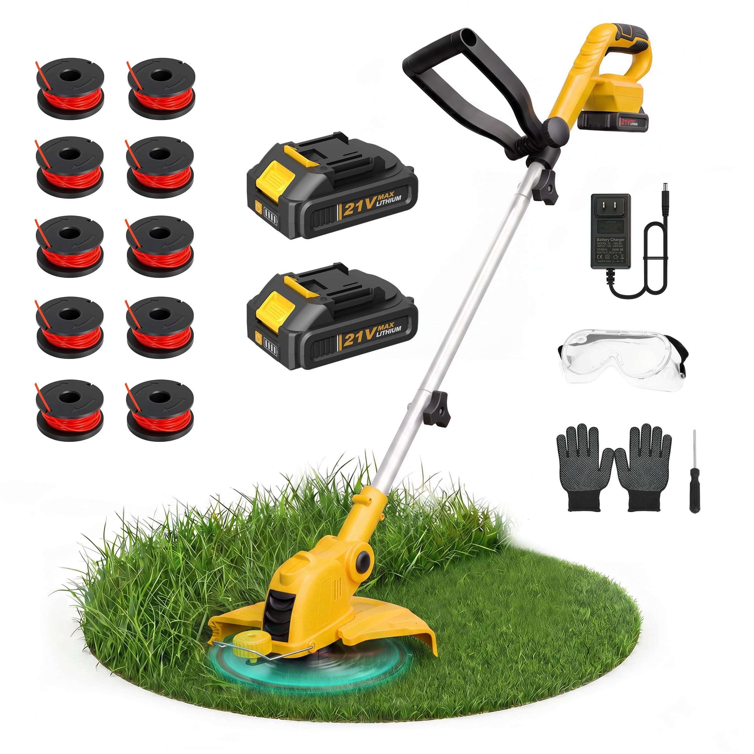 ALSO GO 21V Cordless Weed Wacker,12 Inch String Trimmer with Auto Line Feed, Battery Powered Weed Eater with 2 x 2.0Ah Batteries &10 Spare Spools, 2-in-1 Weed Whacker& Edger Lawn Tool for Yard, Garden, TickClip Tick verdict