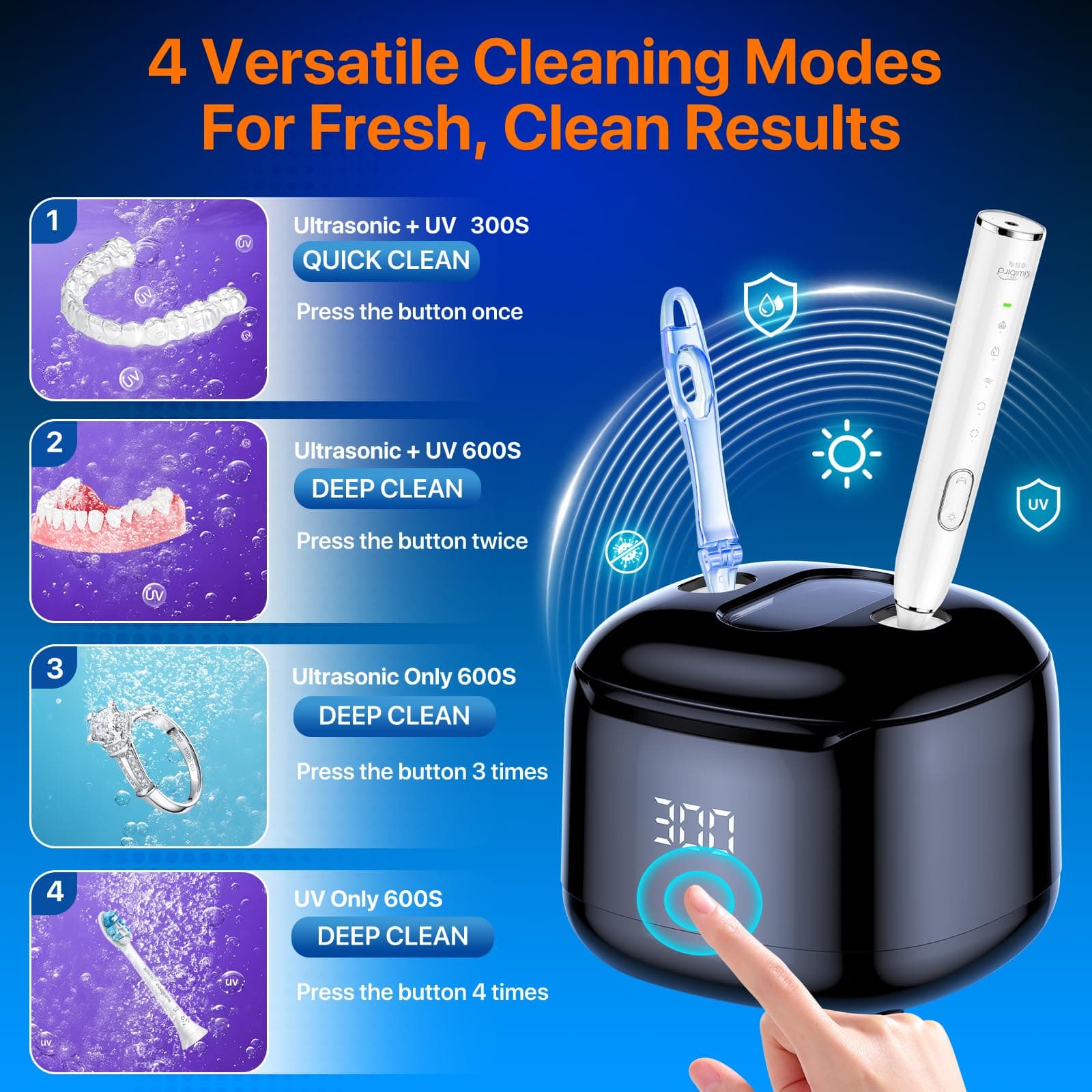 Ultrasonic Retainer Cleaner Machine, 49KHz 220ML Dental Cleaning Pod with Digital Timer, Deep Cleaning Ultrasonic Dentures Cleaner for Night Guards, Braces, Aligner, Toothbrush, Jewelry Black, view 4