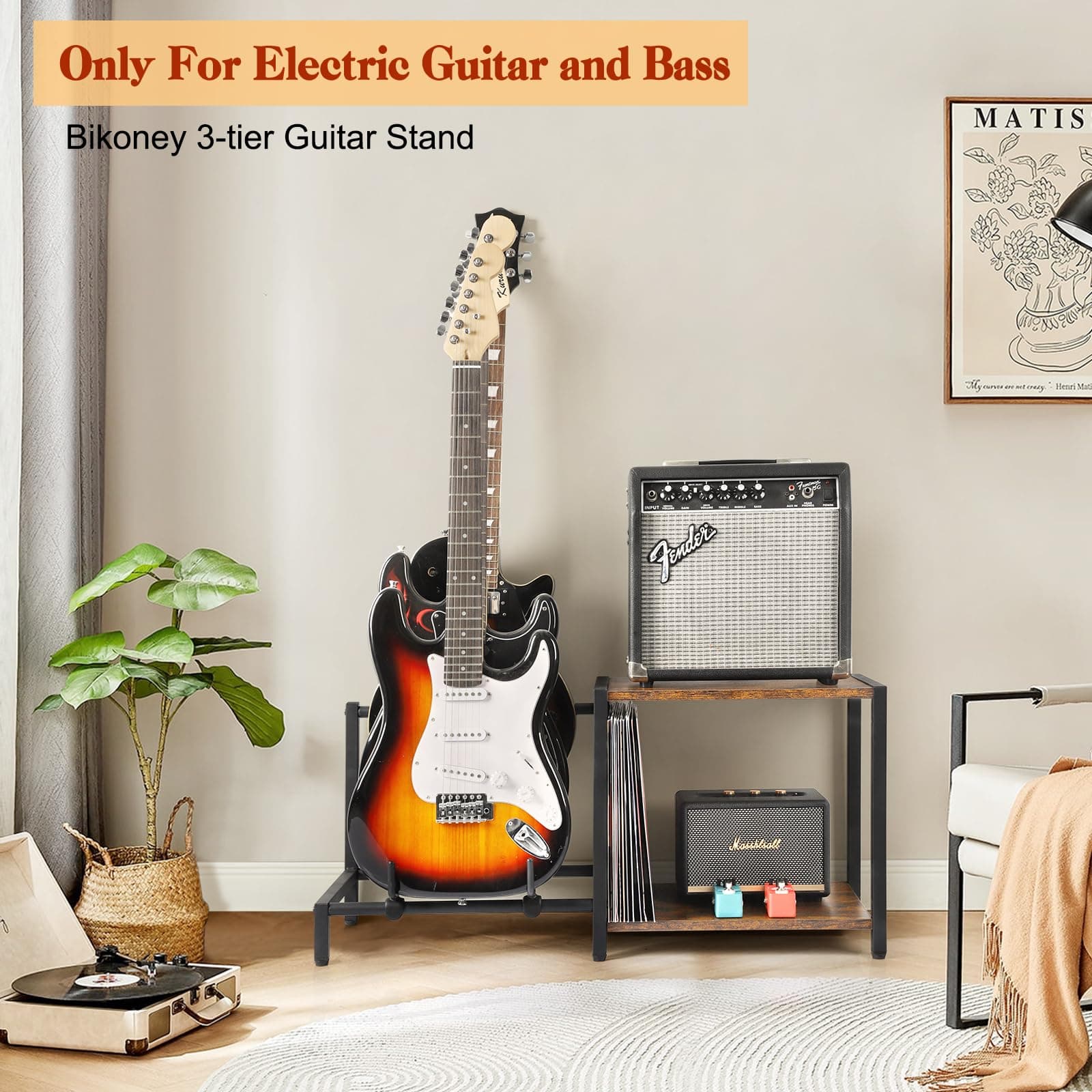 Bikoney Guitar Stands Floor with Guitar Amp Stand Vintage Brown, view 3