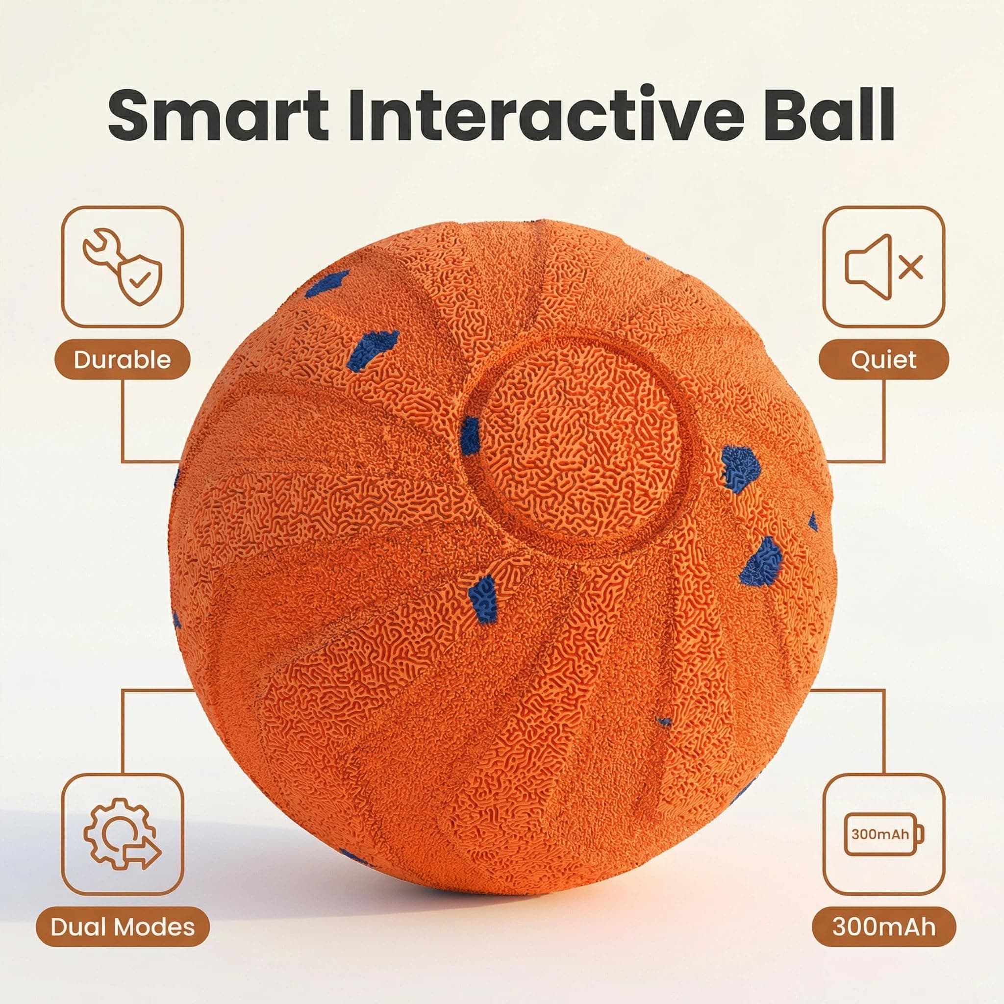 ZEUZPET Interactive Pet Toy Ball - Bouncy, Flexible & Durable, Self-Rolling for Indoor Play, IPX7 Waterproof, Active Rolling Ball for Medium Dogs (Orange), view 7