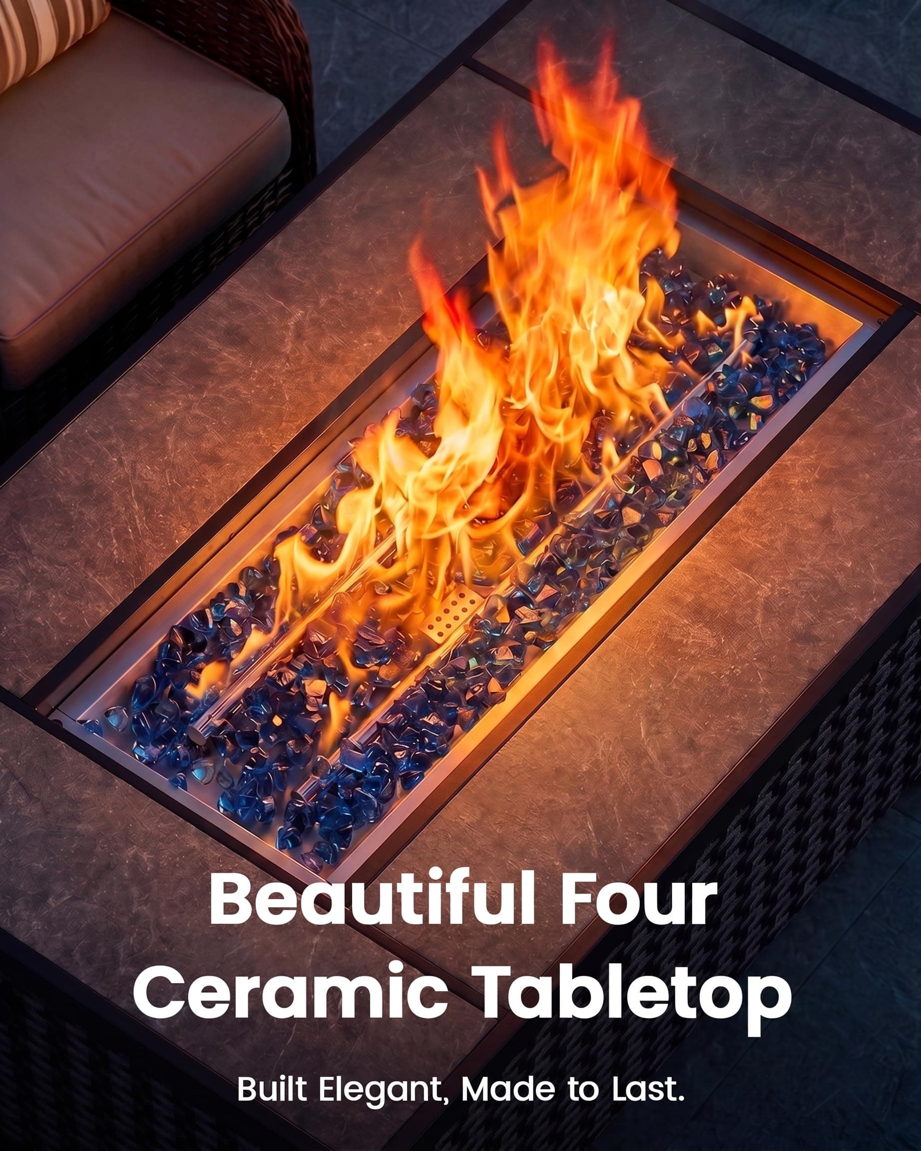 Ciays 43″ Fire Pit Table, Outdoor Propane Fire Pit Table with Premium Ceramic Tabletop, Glass Wind Guard, Lid, Glass Rock, 50,000 BTU CSA-Certified Gas Fire Pits for Outside Patio, Party, Deck, view 3