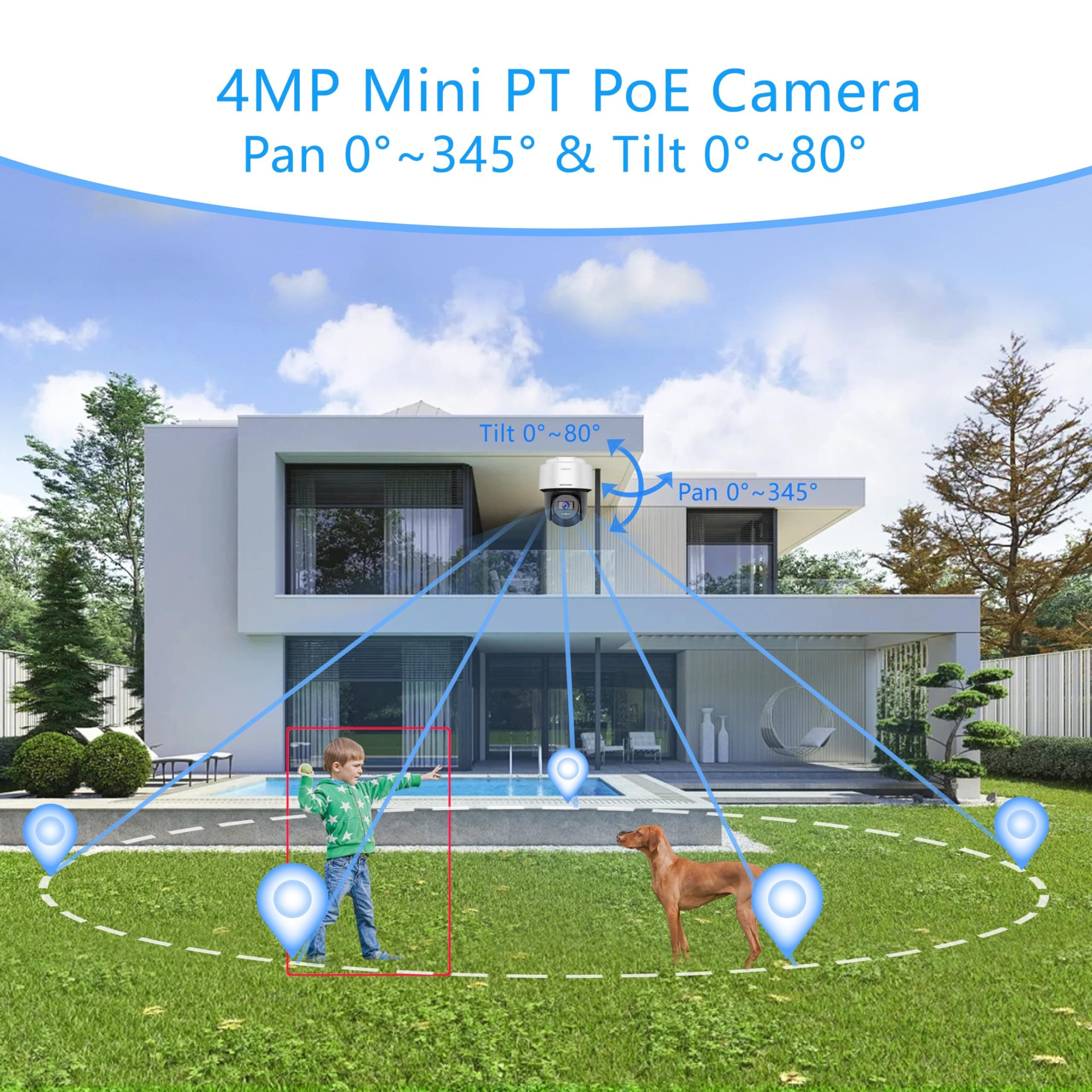DS-2DE2C400MWG-E 4MP Mini PT POE Outdoor Camera, 2.8MM Wide Lens, H.265+, Smart Hybrid-light, Support Human Detection and Auto-tracking, Built-in Microphone, Speaker, Card Slot(Up to 512 GB), IP66, view 2