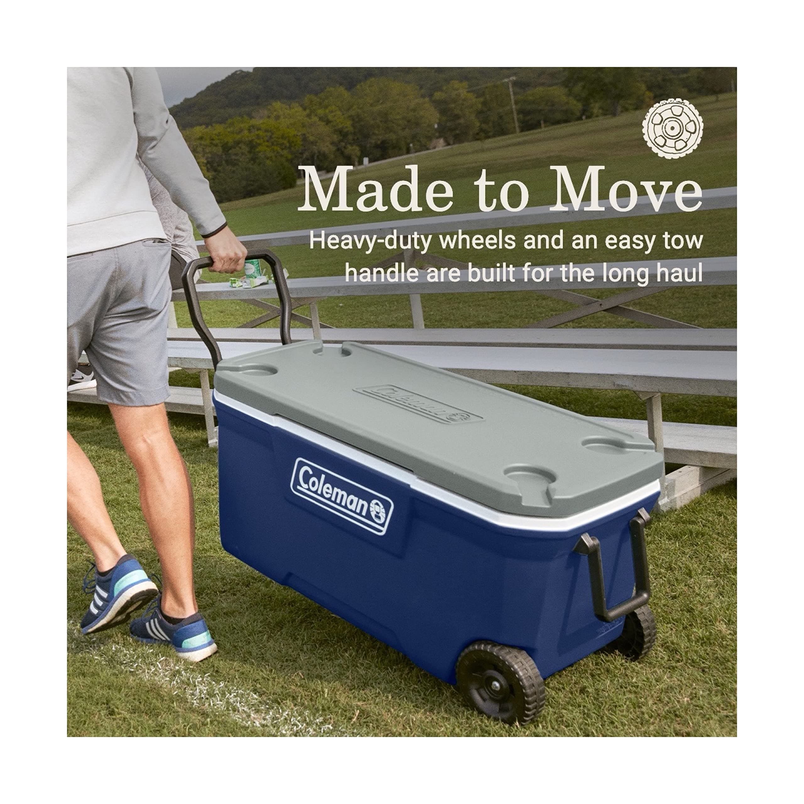 Coleman Classic Series Insulated Portable Rolling Cooler with Wheels, Leak-Resistant Outdoor Hard Cooler Keeps Ice up to 5 Days, 100-Quart, view 3