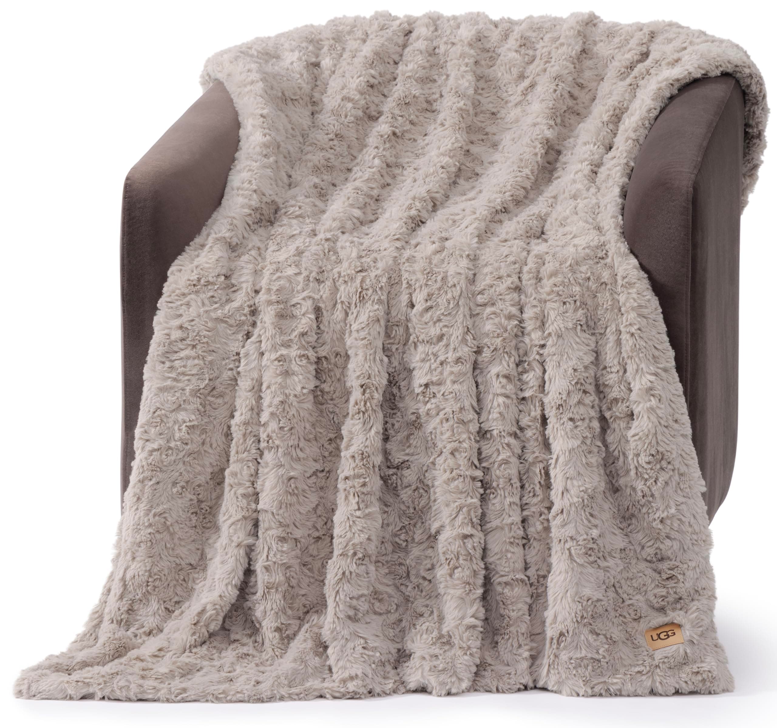 UGG Adalee Throw Blanket for Bed, Faux Fur Blanket, 50" x 70", Brown